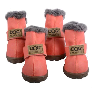 Kuschelige Hundeschneestiefel im Leder Look