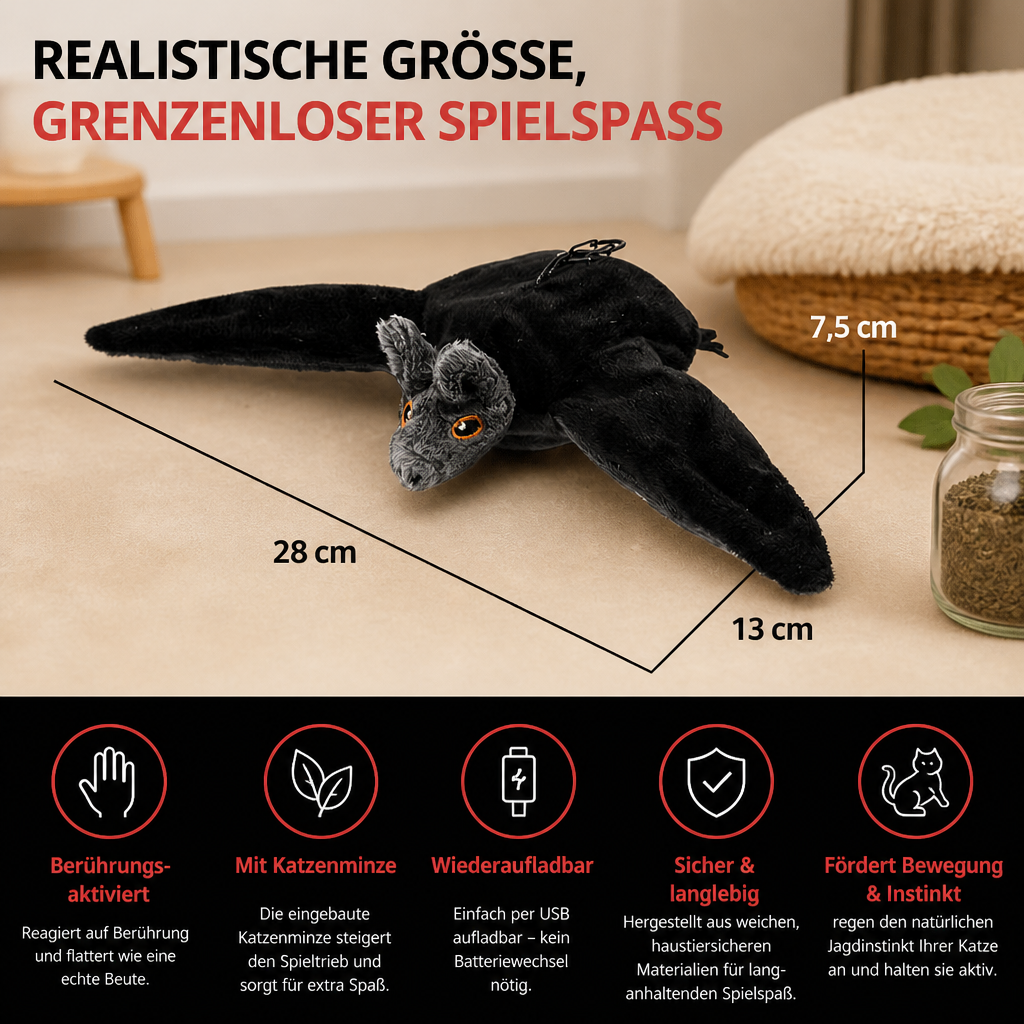 Berührungsaktiviertes Fledermaus-Hundespielzeug zum Flattern mit Katzenminze
