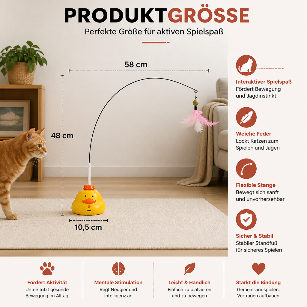 Interaktives Enten Angelspielzeug für Katzen mit Beweglicher Feder und Spannendem Jagdspaß