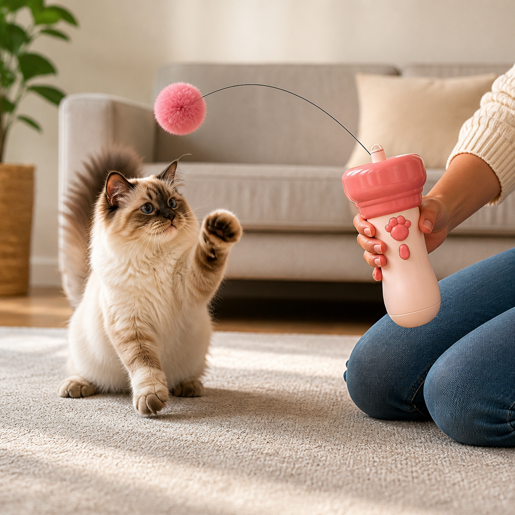 Interaktiver Pompon-Werfer „Tod“ für Katzen