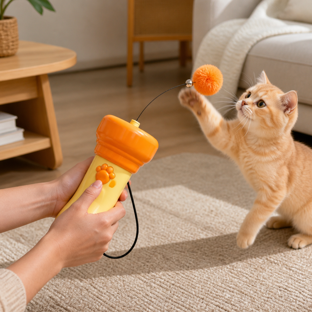 Interaktiver Pompon-Werfer „Tod“ für Katzen