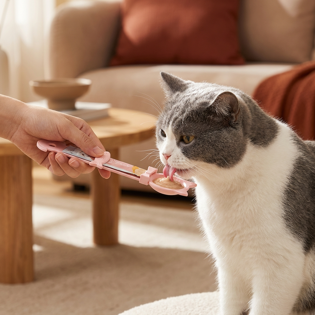 Leckerlöffel für Katzen – Nassfutter- & Snackspender mit langem Griff