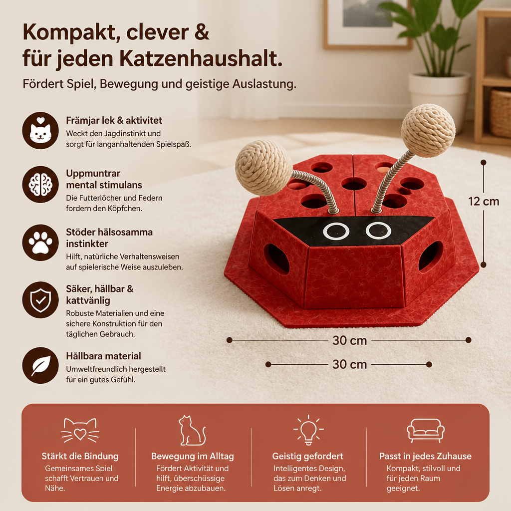 3-in-1-Puzzle-Spielzeug für Katzen in Form eines Marienkäfers