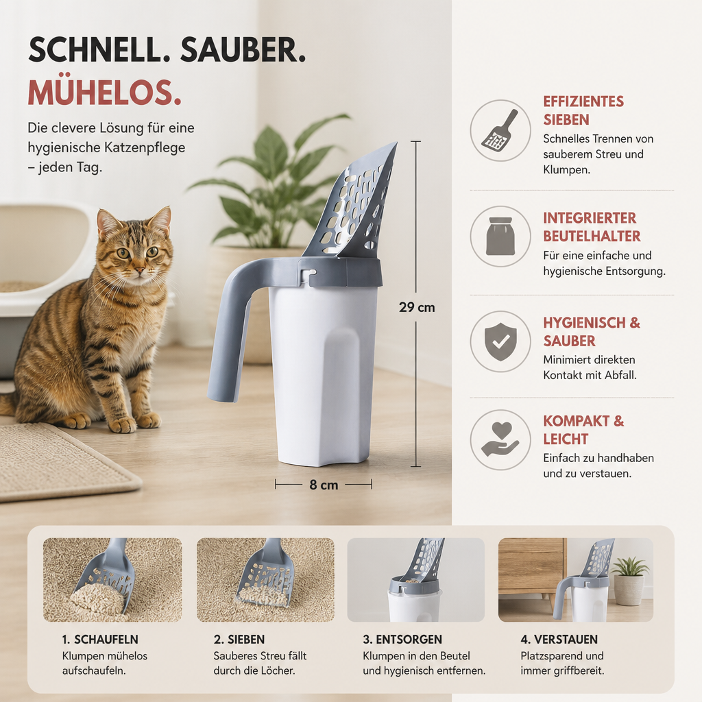 Katzenstreuschaufel mit Beutelhalter für Schnelle und Saubere Reinigung