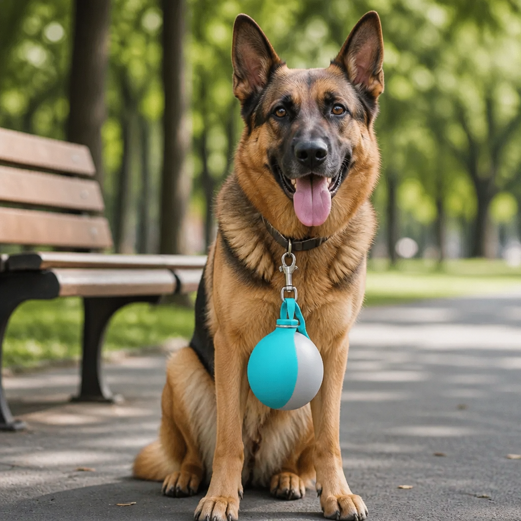 Kugelförmige 2-in-1 Trinkflasche für Hunde – Auslaufsichere Wasserflasche mit Silikonnapf