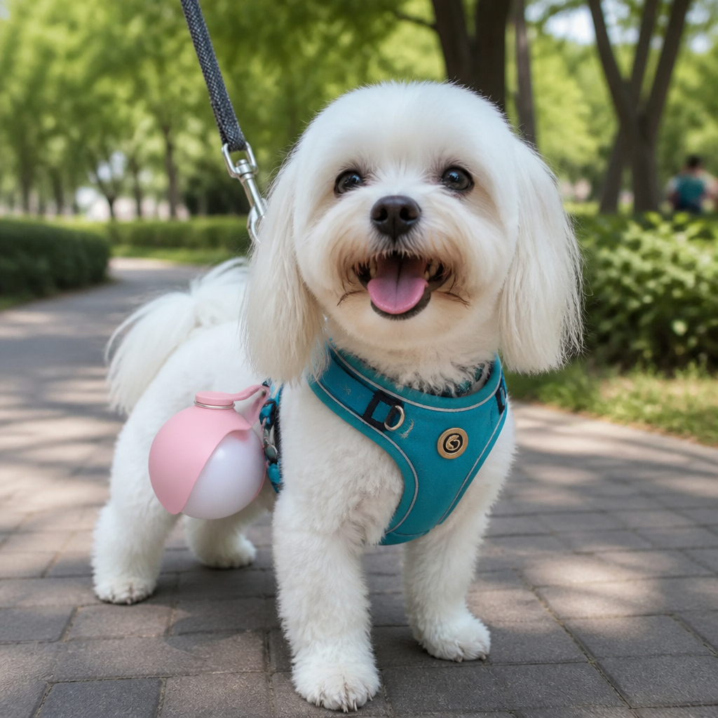 Kugelförmige 2-in-1 Trinkflasche für Hunde – Auslaufsichere Wasserflasche mit Silikonnapf