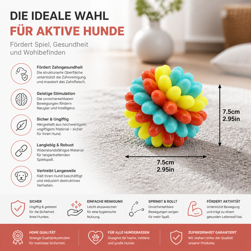 Bunter Hundekau-Ball mit Noppen