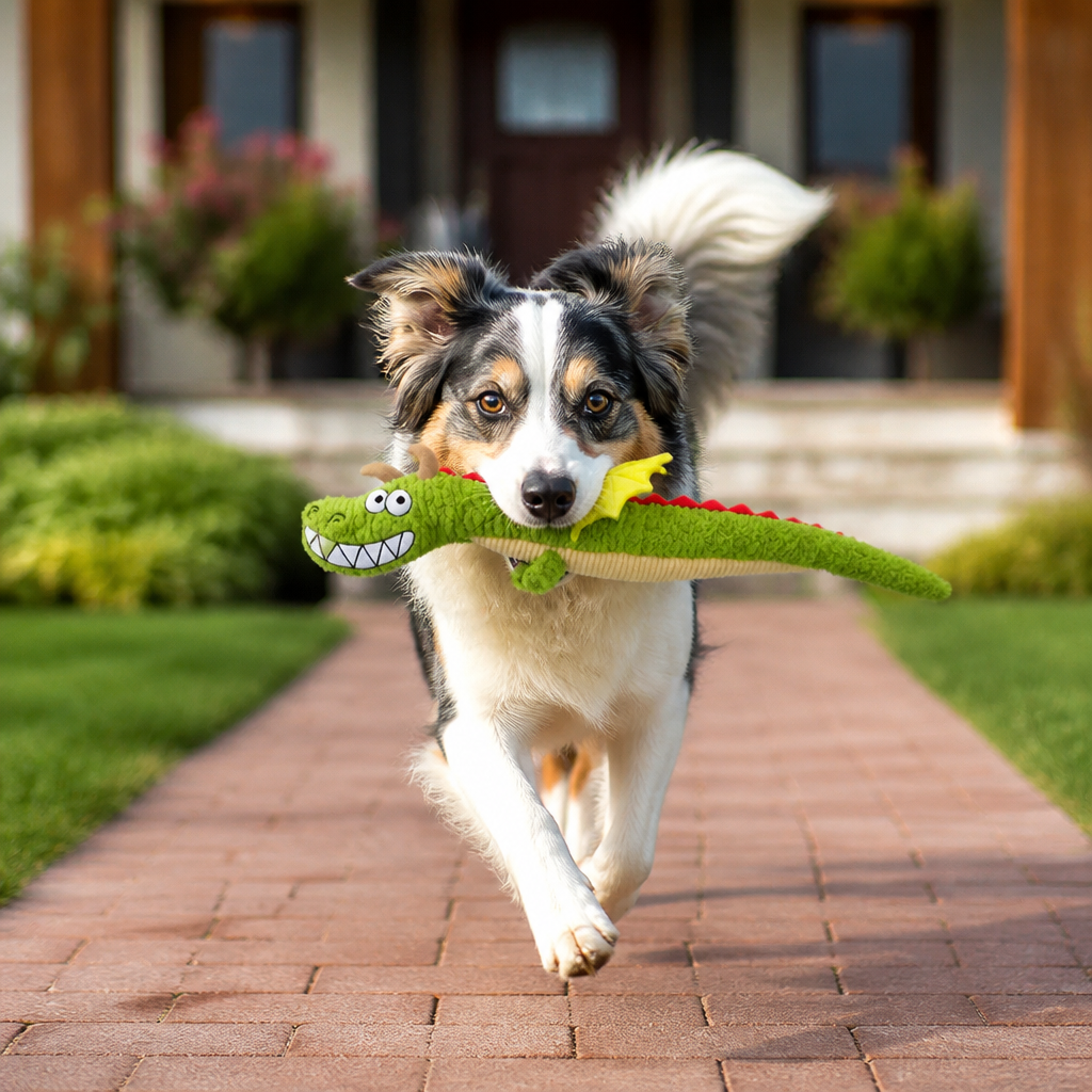 Robustes Plüsch-Drachen-Hundespielzeug – quietschendes Knister-Zerrspielzeug