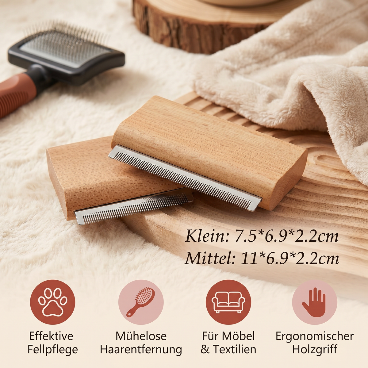 2-in-1-Kamm zur Fellpflege und Haarentfernung für Tierfell, Möbel und Textilien