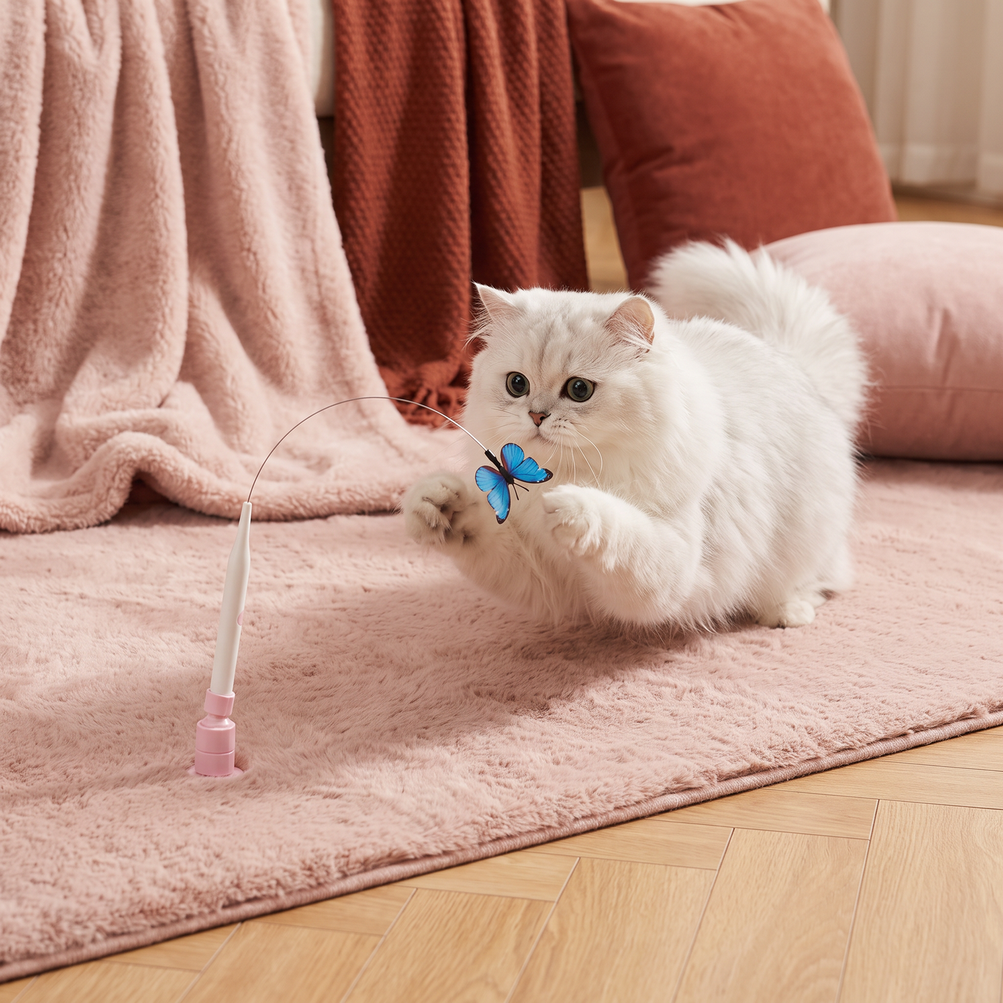 Interaktives, sich drehendes Schmetterlings-Katzenspielzeug – Wiederaufladbarer Bewegungs-Reizstab
