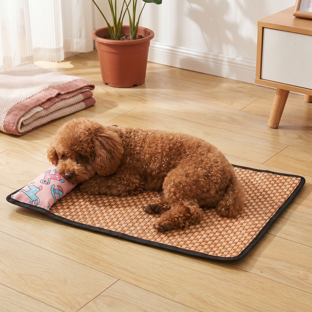 Atmungsaktive Kühlmatte aus Rattan für Hunde