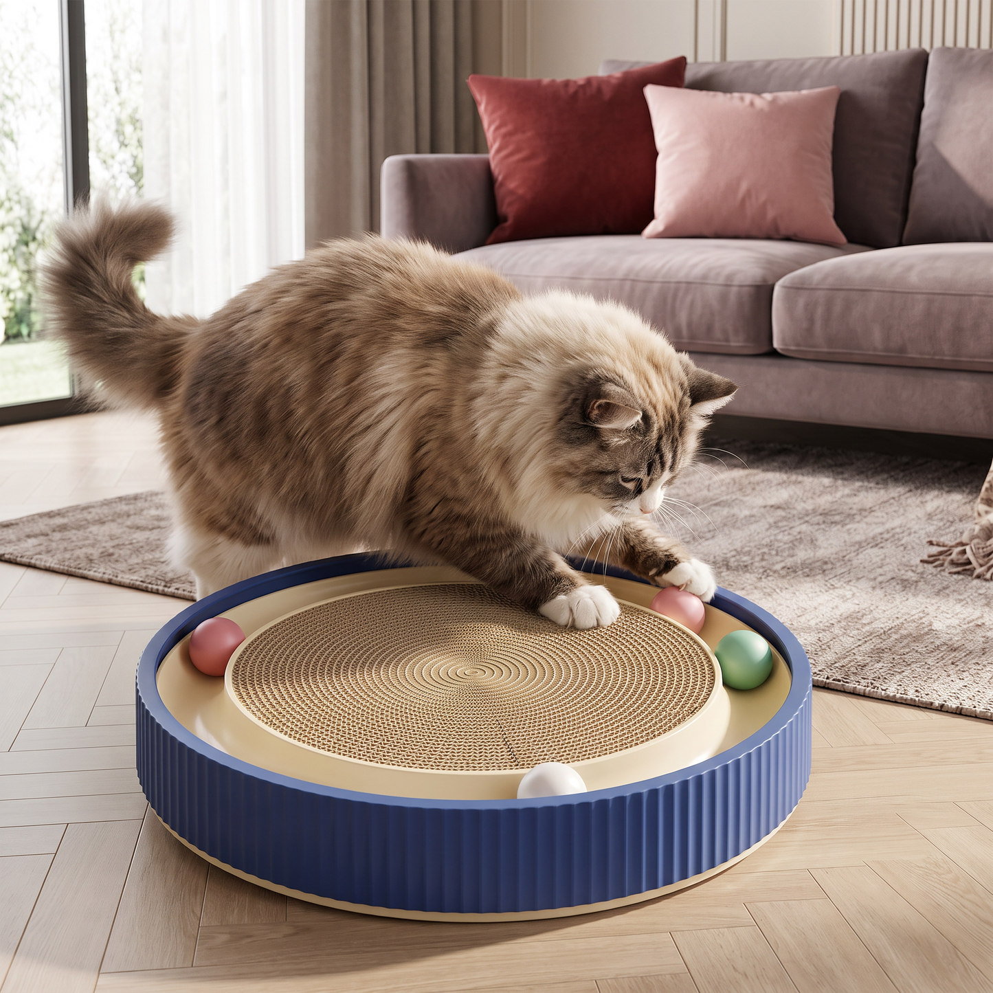 Interaktives Kratzbrett für Katzen mit Rollenden Bällen und Entspannungsbereich