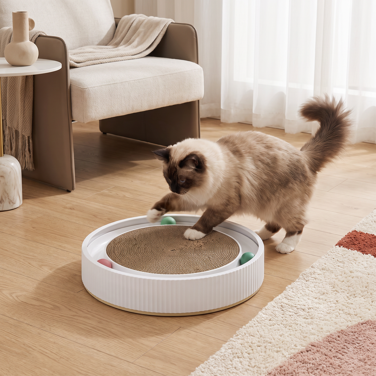 Interaktives Kratzbrett für Katzen mit Rollenden Bällen und Entspannungsbereich