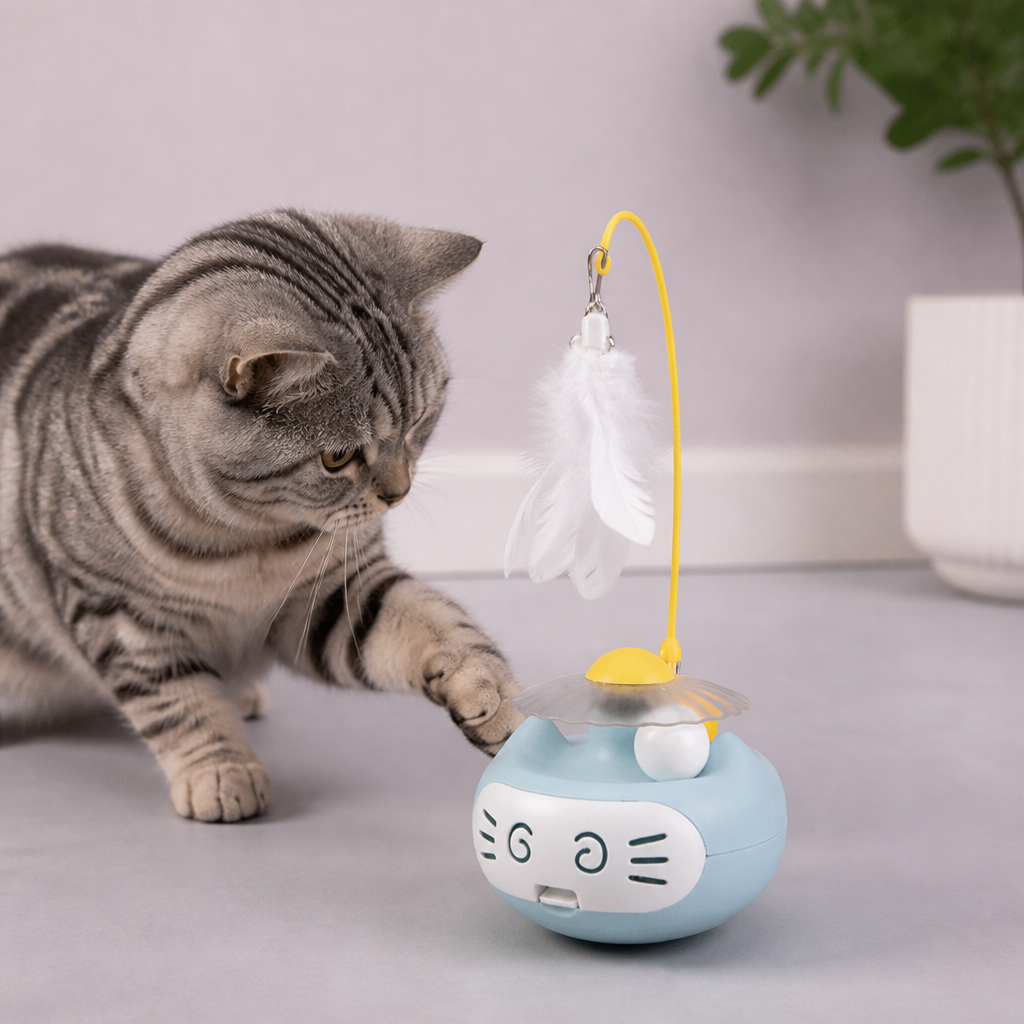 Interaktives 3-in-1-Katzenspielzeug mit Katzenminze, Federstab und Glöckchen