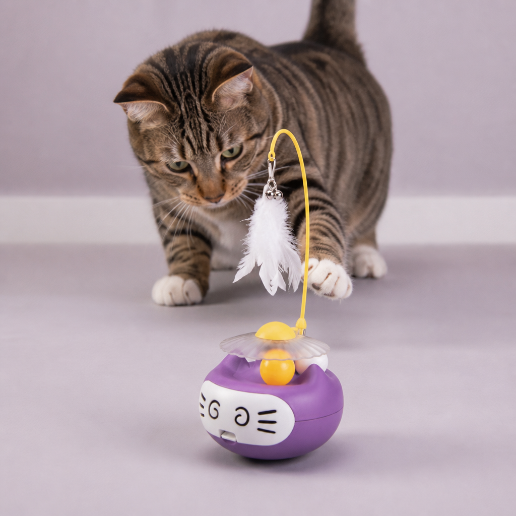 Interaktives 3-in-1-Katzenspielzeug mit Katzenminze, Federstab und Glöckchen