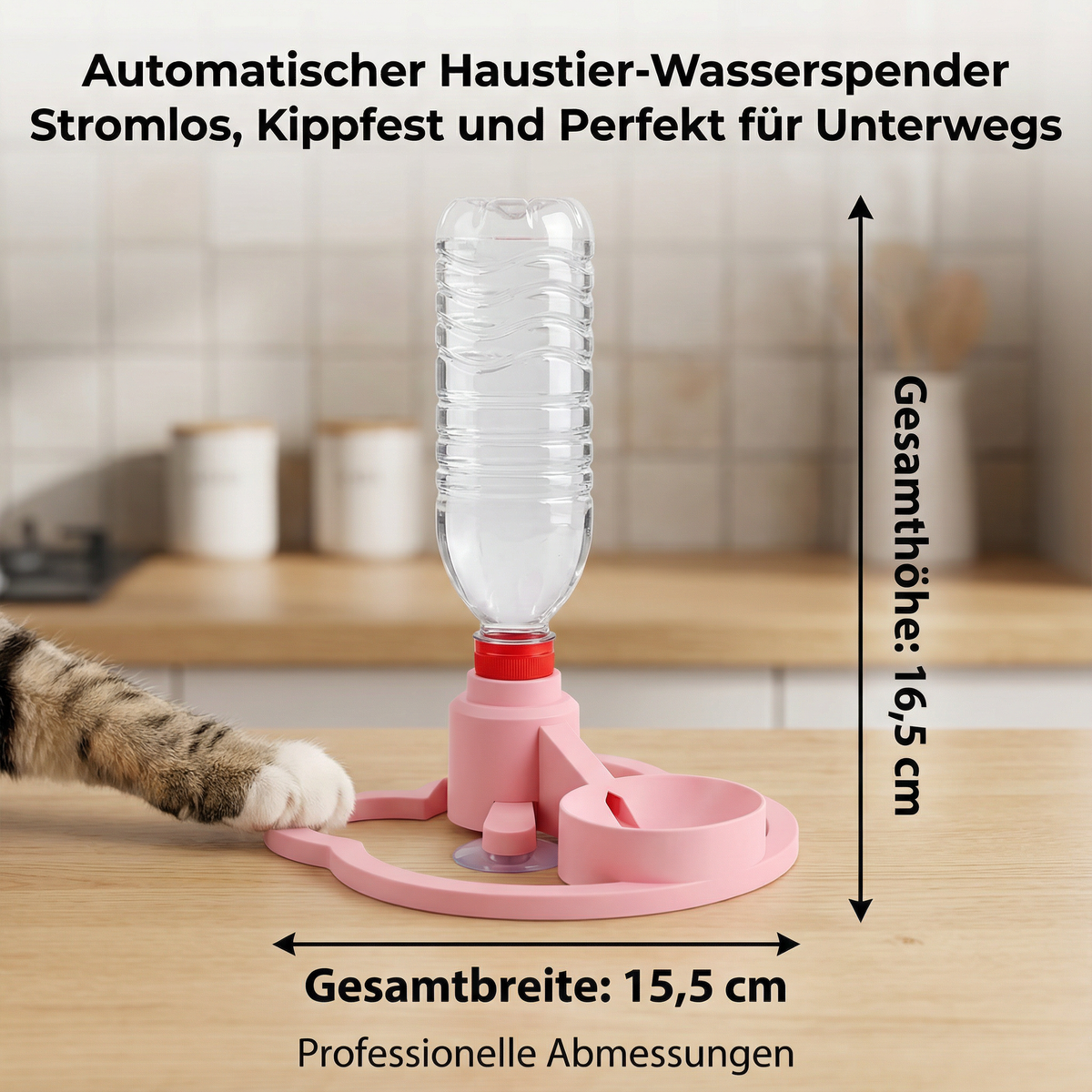 Automatischer Haustier-Wasserspender Stromlos, Kippfest und Perfekt für Unterwegs