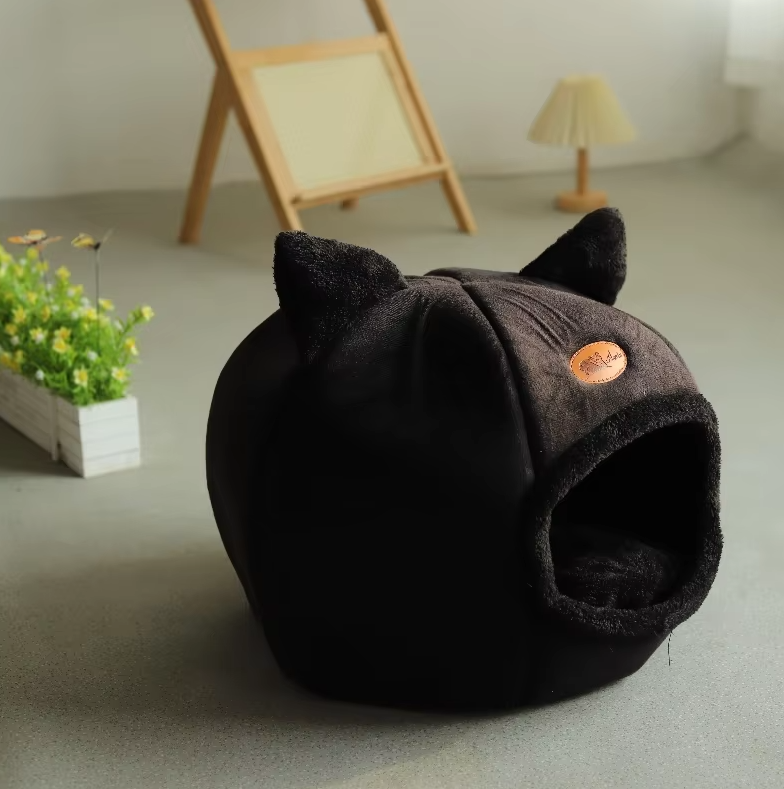 Katzenförmiges Kuschelbett für Haustiere – Weiches Wärmendes Katzenhaus mit Abnehmbarem Kissen