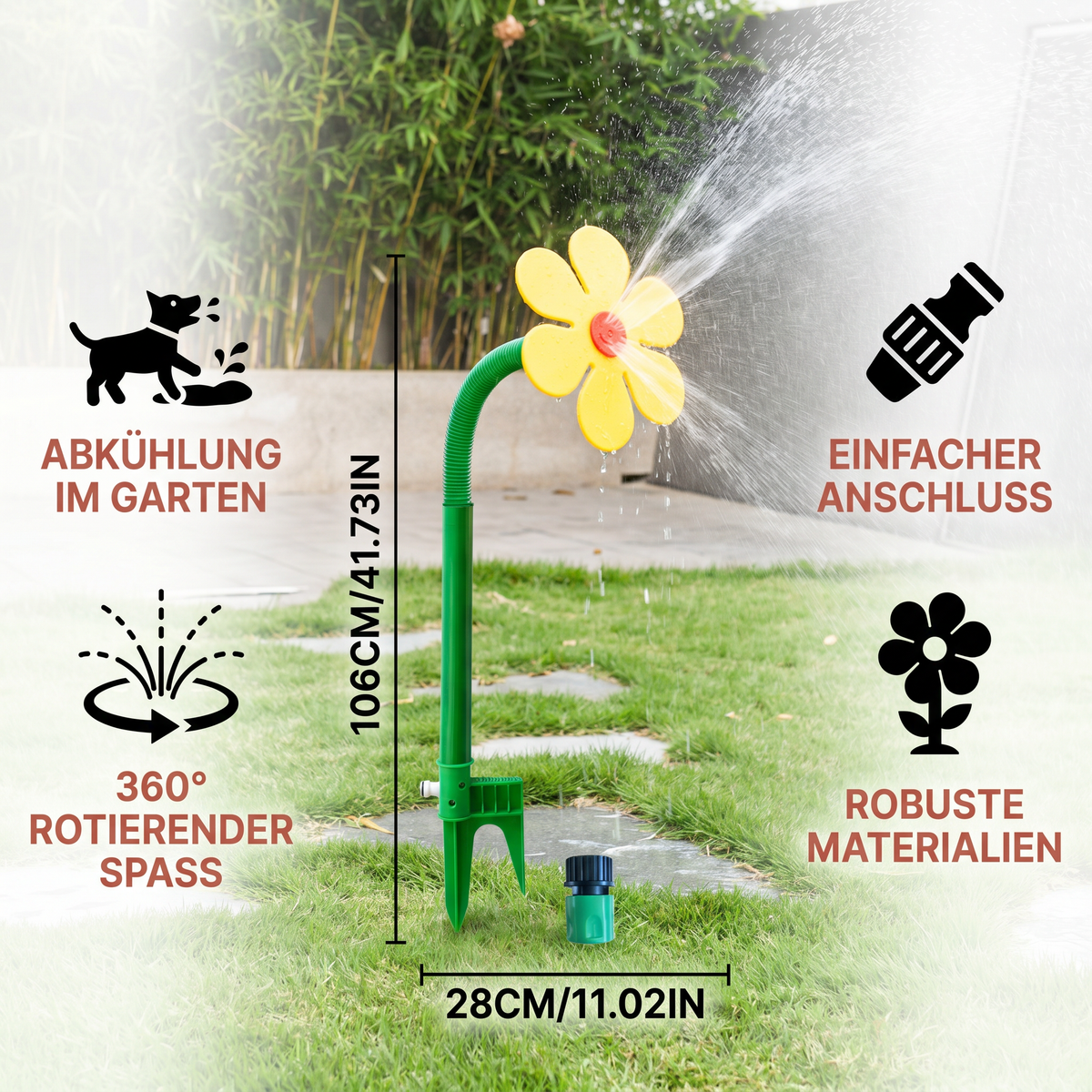 Drehender Sonnenblumen Sprinkler für Hunde