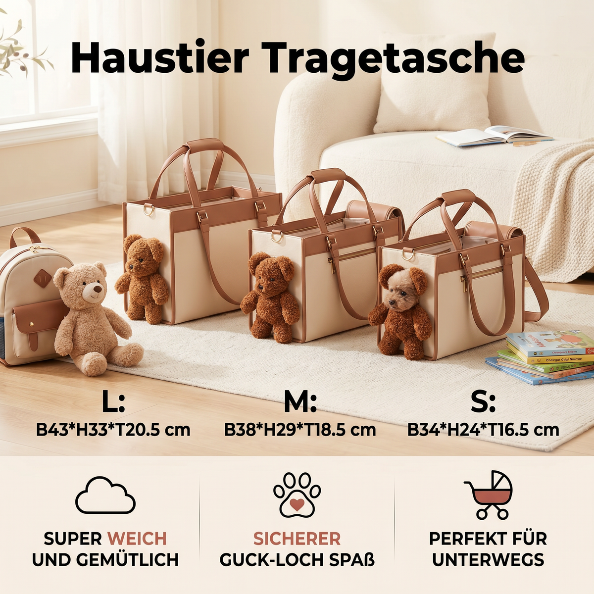 Haustier Tragetasche mit Teddybär Guck-Loch Fenster