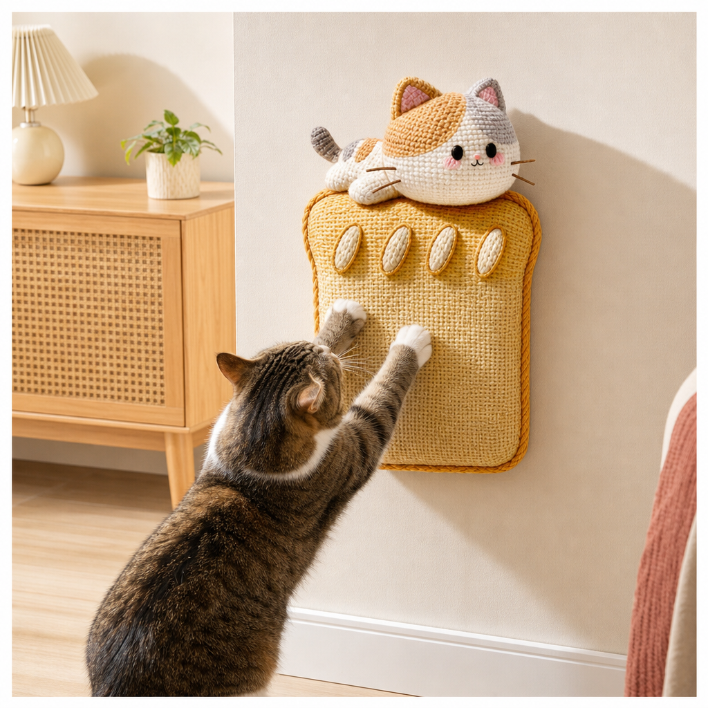 2-in-1 Gewebte selbstklebende Katzen-Kratzmatte & Möbelschutz mit interaktivem Spielzeug