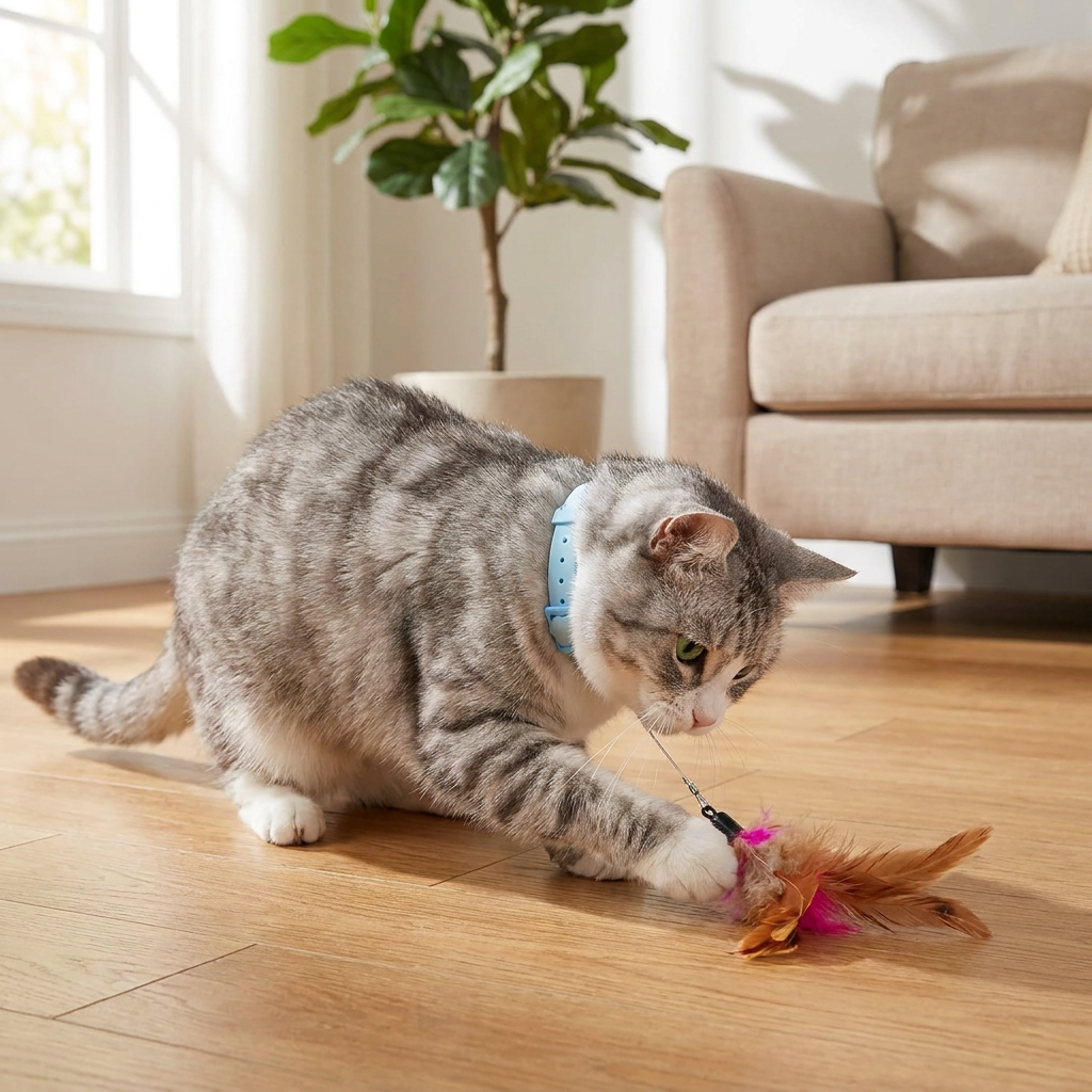 Interaktives Feder Katzenspielzeug mit Verstellbarem Halsband und Spannendem Spielspaß