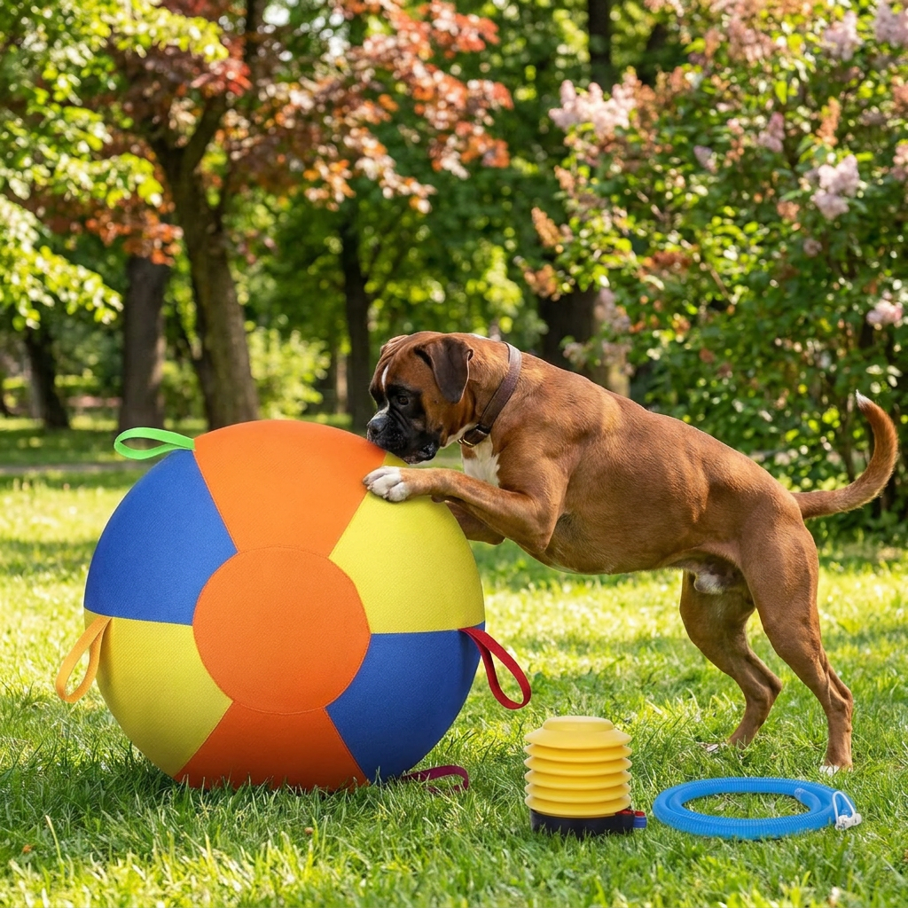 Interaktiver bunter Treibball mit Griffen für Hunde – Robustes Outdoor-Trainingsspielzeug