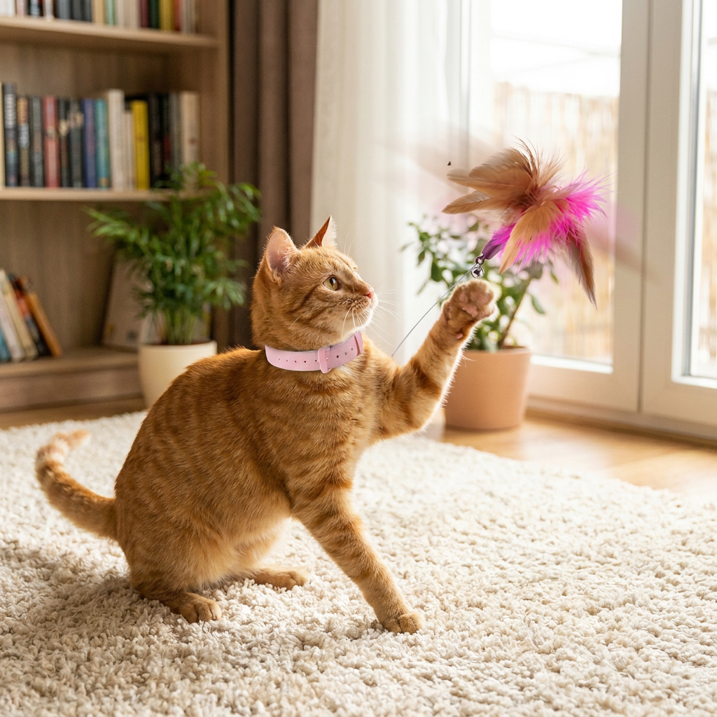 Interaktives Feder Katzenspielzeug mit Verstellbarem Halsband und Spannendem Spielspaß