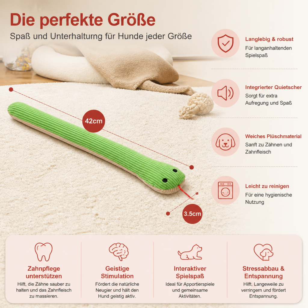 Robustes Plüschtier in Schlangenform für Hunde