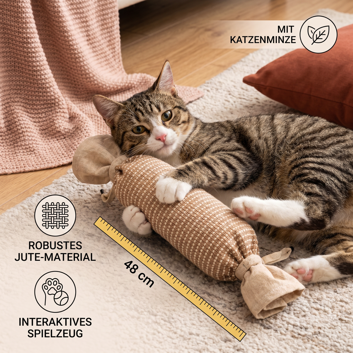 Umweltfreundliches Katzenspielzeug aus Jute mit Katzenminze – strapazierfähige interaktive Spieltasche