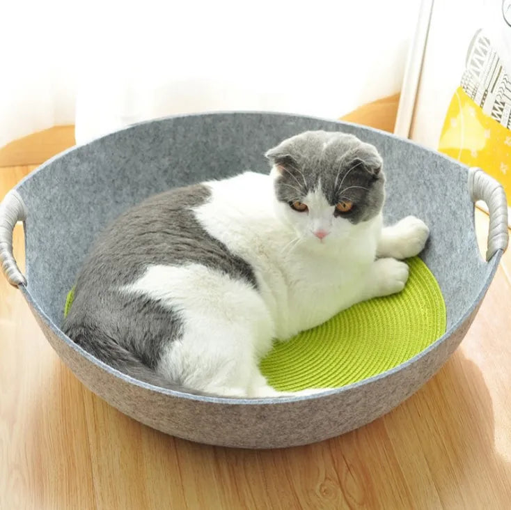 Haustierbett Aus Filz für Katzen – Weiches Komfortables Körbchen mit Griffen