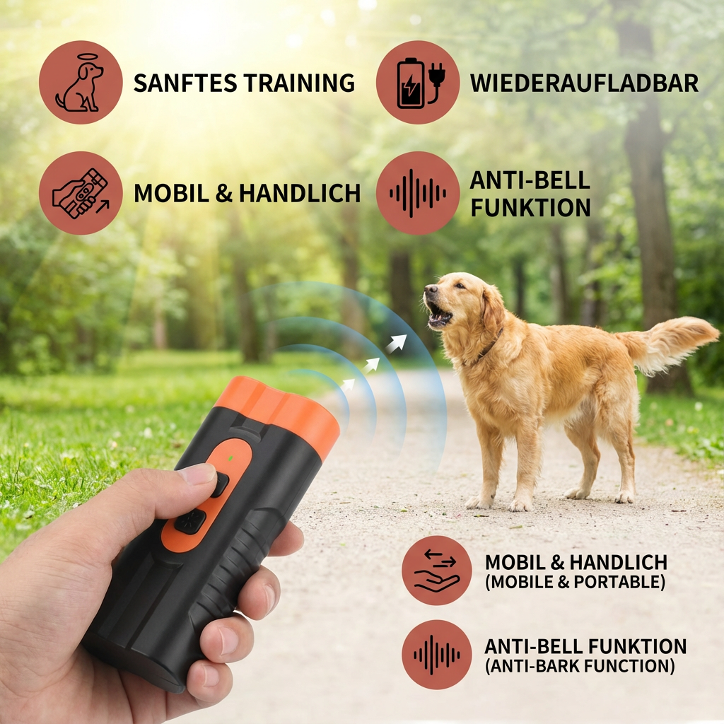 Anti-Bell-Ultraschallgerät für Hunde – Sanfte Trainingshilfe Mobil & Wiederaufladbar