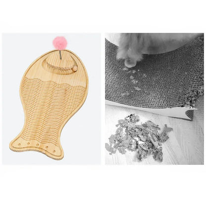 Katzenspielzeug Kratzbrett aus Holz – Interaktive Spielmatte mit Feder und Ball