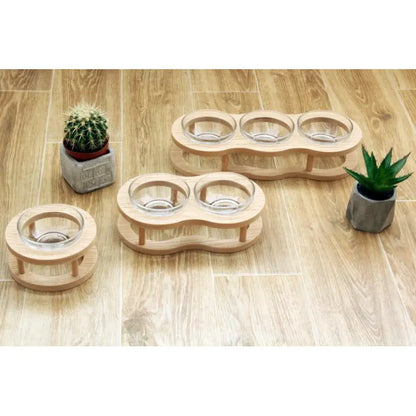 Erhöhtes Futternapf-Set aus Holz und Glas für Hunde und Katzen mit Rutschfester Halterung