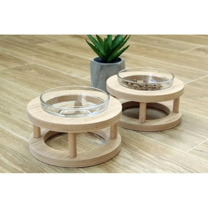 Erhöhtes Futternapf-Set aus Holz und Glas für Hunde und Katzen mit Rutschfester Halterung