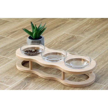Erhöhtes Futternapf-Set aus Holz und Glas für Hunde und Katzen mit Rutschfester Halterung