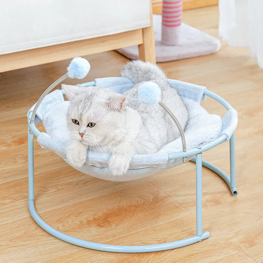 Katzen Hängematte Rund – Bequemer Katzenliegeplatz Mit Spielbällen  Stabilem Gestell