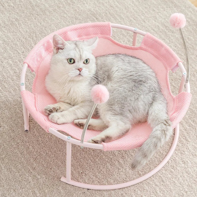 Katzen Hängematte Rund – Bequemer Katzenliegeplatz Mit Spielbällen  Stabilem Gestell
