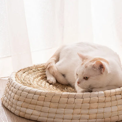 Handgefertigtes Katzennest – Weiches Rundes Haustierbett Aus Naturmaterialien