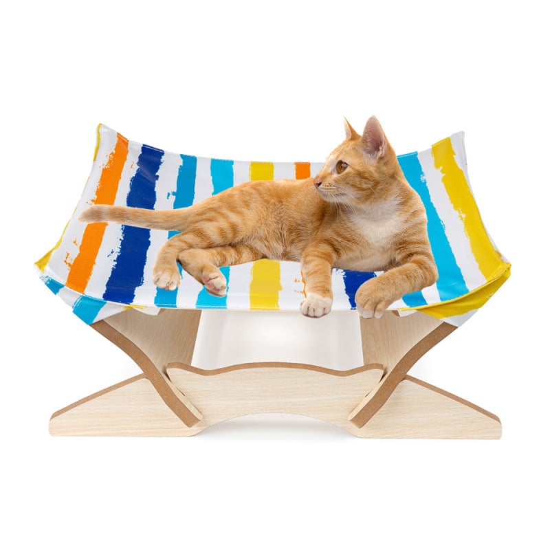 Bunte Katzenliege aus Holz mit Stoffbezug – Komfortabler Ruheplatz für Katzen