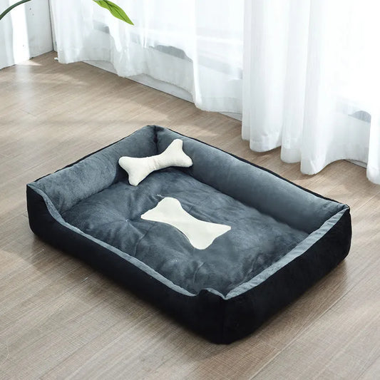 Weiches Hundebett für Kleine Haustiere mit Erhöhtem Rand und Knochenkissen