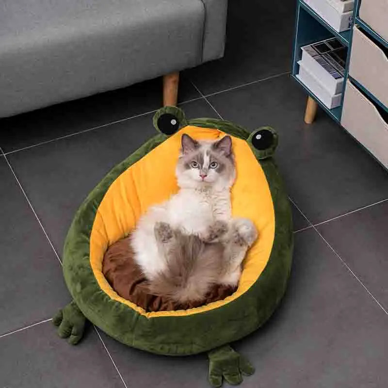 Kuscheliges Frosch-Haustierbett – Weiches Schlafsofa für Hunde und Katzen