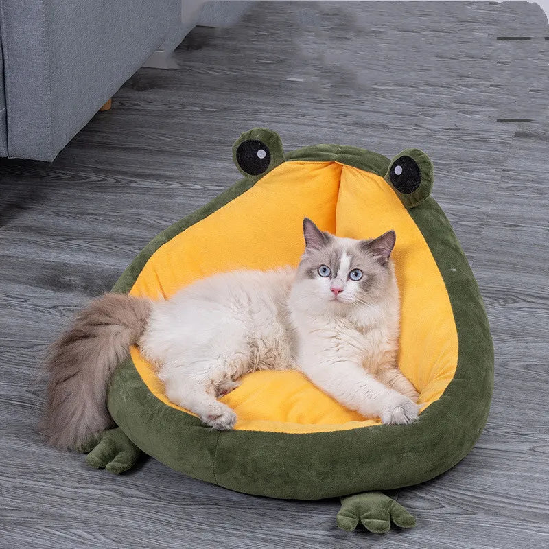 Kuscheliges Frosch-Haustierbett – Weiches Schlafsofa für Hunde und Katzen
