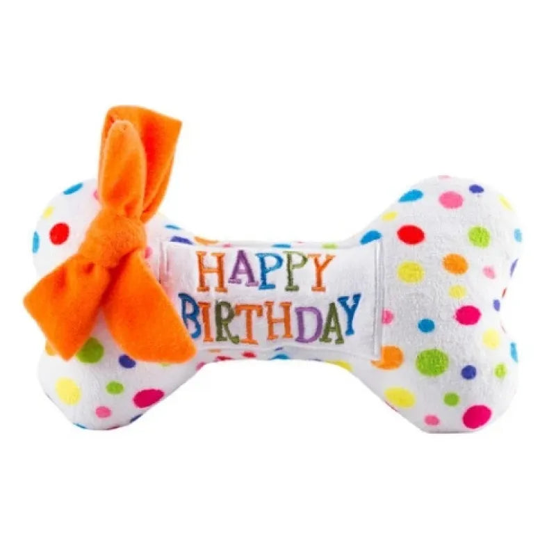Hundespielzeug Geburtstag Set – Plüschkuchen, Cupcake & Knochen mit Quietschfunktion
