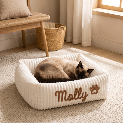 Personalisiertes, flauschiges Wolken-Katzenbett mit weicher Umrandung