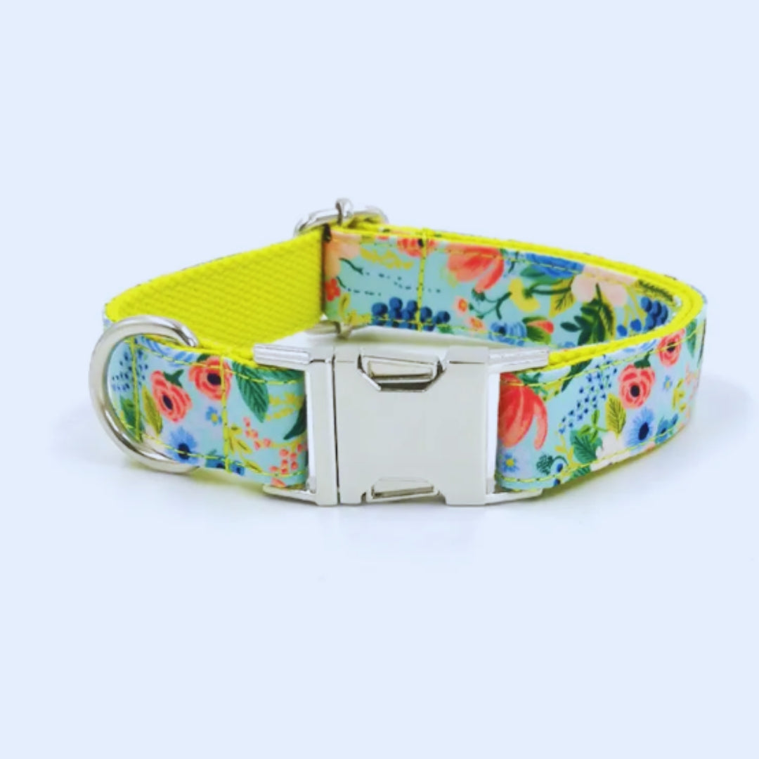 Verstellbares Hundehalsband und Leine mit buntem Blumenmuster Aus Strapazierfähigem Stoff