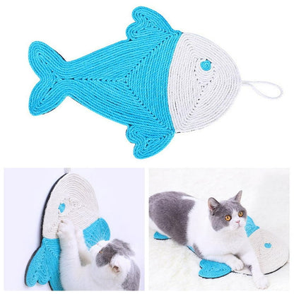 Katzenskratzmatte Cactus & Fisch – Kratzspielzeug für Katzen, Wand- und Bodenkratzmatte aus Sisal