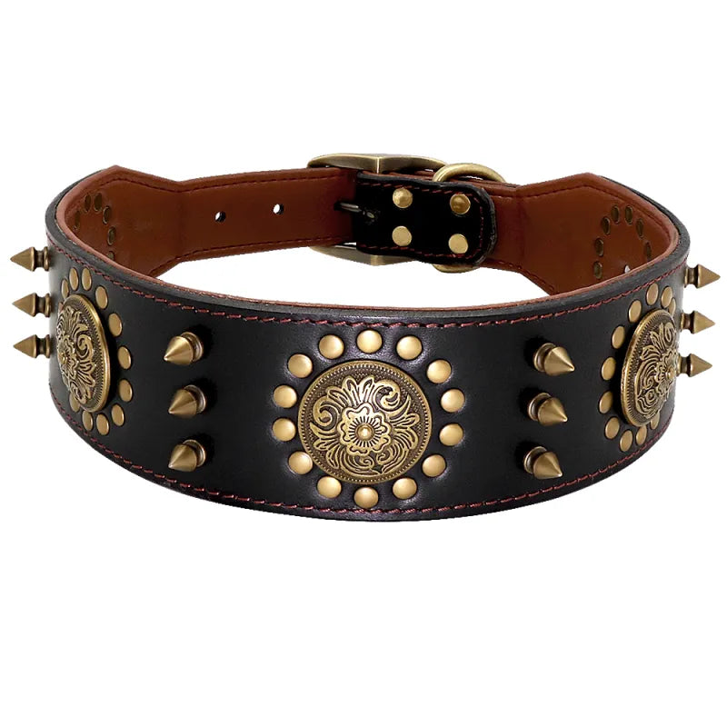 Leder Hundehalsband mit Nieten und Metallverzierungen für Große Hunde