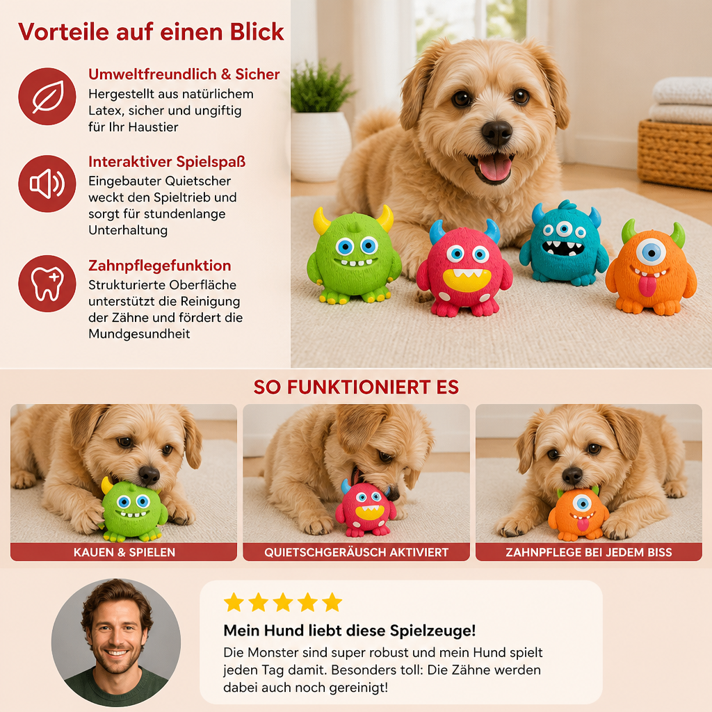 Robustes Umweltfreundliches Monster-Hundespielzeug aus Latex mit Quietscher und Zahnpflegefunktion