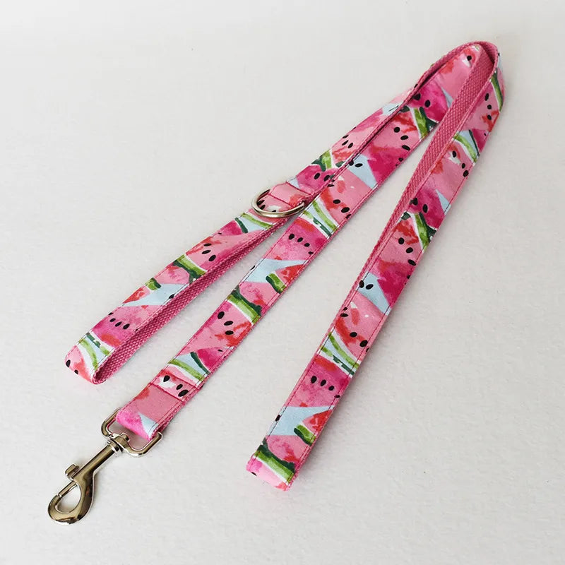 Hundehalsband mit Schleife und Leine Im Wassermelonen-Design – Verstellbar und Komfortabel