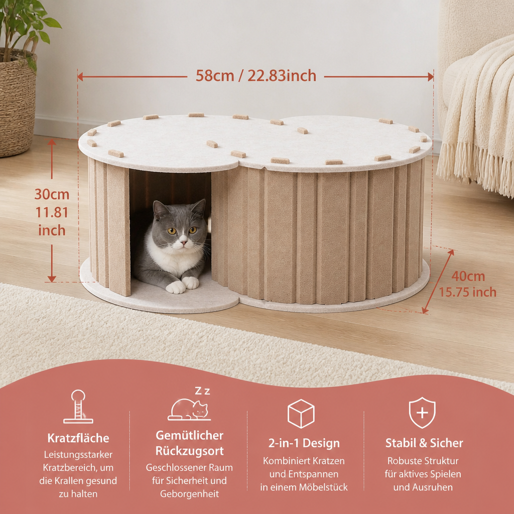 2-in-1 interaktives Katzenbett & Kratzversteck zum Spielen